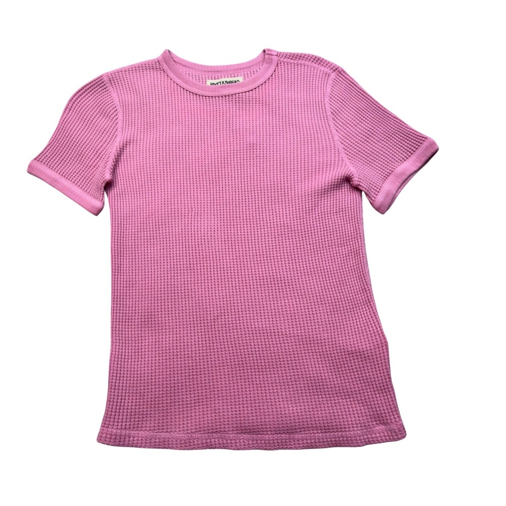 Rivet & Thread Sia Womens Retro Pink Waffle Knit Short Sleeve Tee Size Small NEW